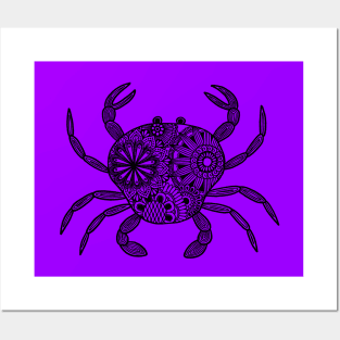 Mandala Crab (purple and black) Posters and Art